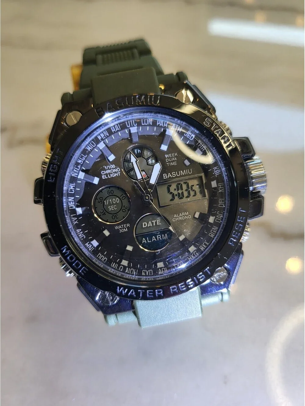 Basumiu Men's Digital Watch Tactical Military GLOWS! Dual Display NWT 8.75